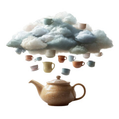 Cup of tea with a cloud with steam on a transparent background. 3d illustration.