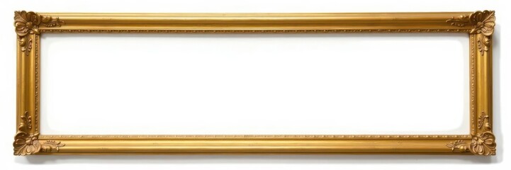 Gilt long narrow picture frame, isolated on white, narrow, slim, golden