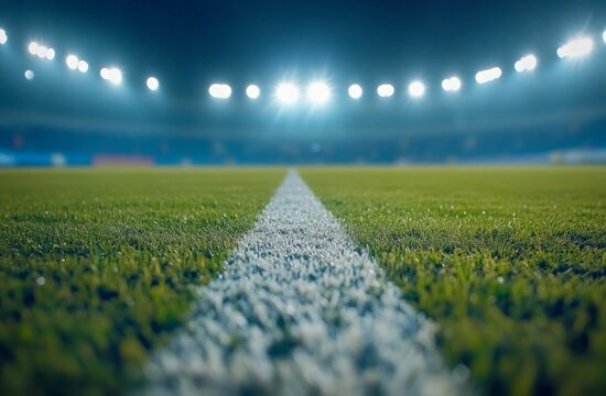 Illuminated Soccer Field Center Line At Night
