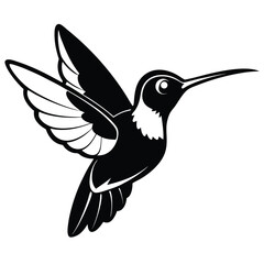 Black hummingbird illustration is gracefully flying in the frame with outstretched wings
