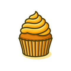 Simple Outline Detailed Golden Cupcake Sweet Dessert Food Icon Illustration