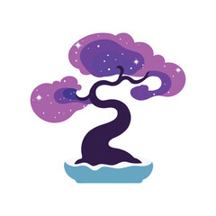 Galaxy Spiral Behind Bonsai Tree Artwork