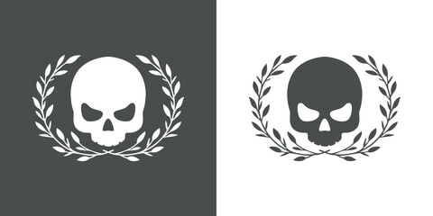 Logo de calavera humana con corona de laurel para felicitaciones y tarjetas de Halloween