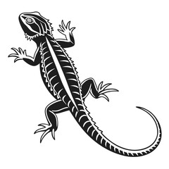 Naklejka premium Black lizard is crawling, featuring detailed scales and a curved tail appearance