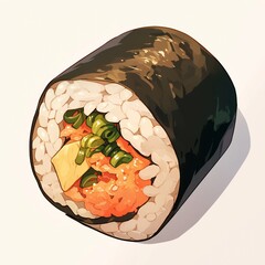 Cartoon-style Sushi Roll Illustration on White Background