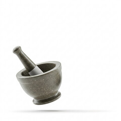 A ceramic mortar, ready for use in grinding ingredients,