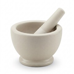 A ceramic mortar, ready for use in grinding ingredients,