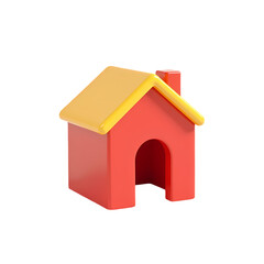 Isolated red house with yellow roof on a black background view isolated on white background