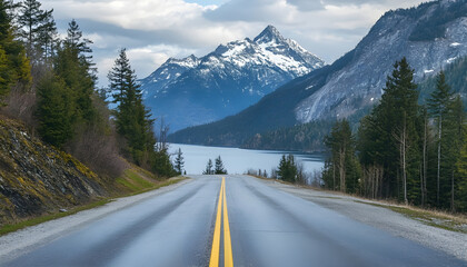 Naklejka premium Lakeside Road with Mountain View