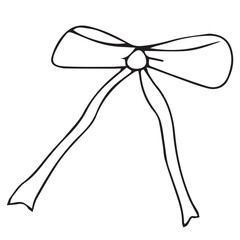 Vector isolated one single simple small ribbon bow gift decoration colorless black and white contour line easy drawing