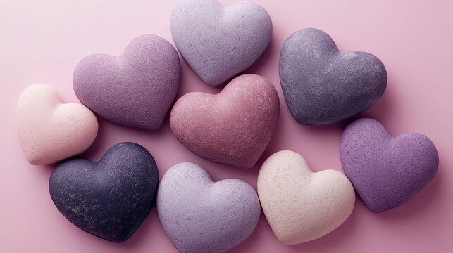 Pastel hearts clustered on a pink background - Powered by Adobe
