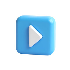 Isolated blue square with white play button on black background isolated on white background