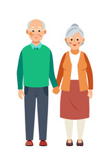 Elderly couple standing and smiling cartoon