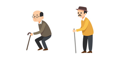 Fototapeta premium Two elderly men with walking canes on white background