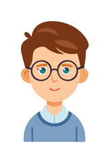 Young boy with glasses smiling cartoon portrait