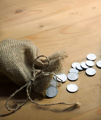 Silver coins in the bag