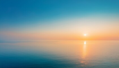 Fototapeta premium 夕日が優しい夏の海を静かに仕上げたシンプルなグラデーション背景画像、デスクトップ画面、壁紙 Generated by AI