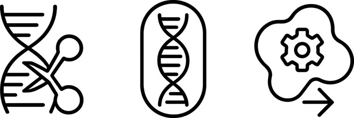 Genetic modification symbols: dna editing and biotechnology icons