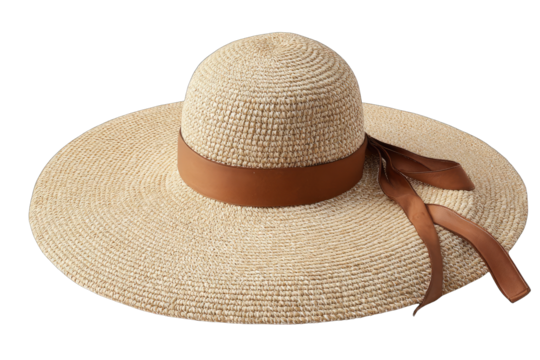 Beige straw sun hat with brown ribbon