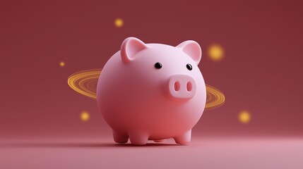 3d rendering of a pink piggy bank on a pink background. the pig is standing upright with its body facing towards the right side of the image. it has a round head with two small ears and a small nose.
