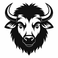 Bison Head Silhouette Illustration on White Background for Banner or Advertisement Design with CMYK Colors and Simple Font Usage