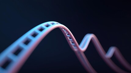 Close-up of a 3d rendering of a curved line. the line appears to be made up of small squares or rectangles, creating a grid-like pattern. the background is dark, making the line stand out.