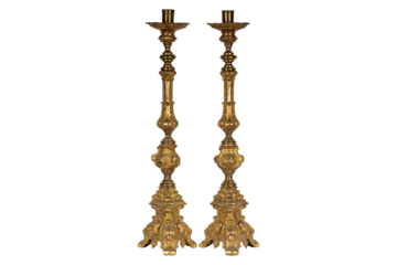 golden cross isolated on white  19th Century Antique Italian Baroque Gilt Candlesticks Candelabra