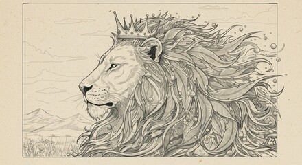 Obraz premium Crowned Lion with Windswept Mane and Closed Eyes