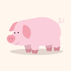 Cute Cartoon Pink Pig Illustration