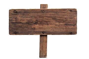 Empty rustic brown wooden sign board isolated on transparent background.

