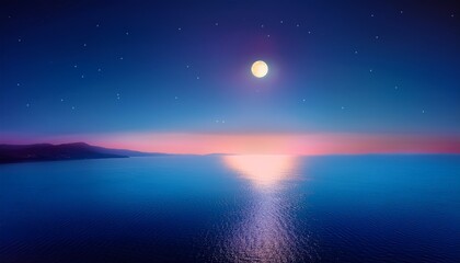 夜の月と夏の海を静かに仕上げたシンプルなグラデーション背景画像、デスクトップ画面、壁紙 Generated by AI