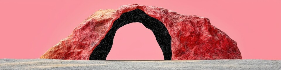 Abstract Red and Black Archway on Pink Background