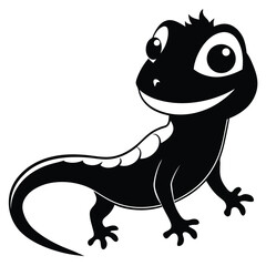 Cartoon gecko with big eyes appears happy against a clean white background