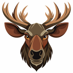 Moose Head Illustration on White Background for Banner or Advertisement Design Featuring Detailed Antlers and a Strong Simple Composition