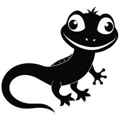Cartoon gecko with large eyes smiles broadly in a cute and simple drawing