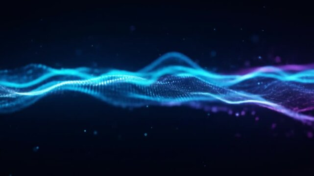 Abstract Blue and Purple Particle Wave Dynamic Energy Flow Visualization