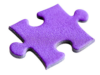 Obraz premium Single purple jigsaw puzzle piece isolated, transparent background, close-up view