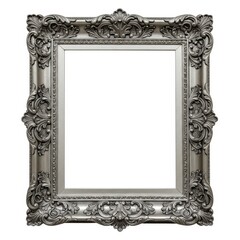 Ornate silver picture frame isolated on white background