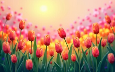 colorful tulip garden Curve Smoothing Calming Rhythms Innovative Vector Landscapes ,. High quality