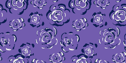 Seamless vector pattern with sketchy roses on violet, purple background. Artistic floral design for fabric, kids apparel, wrapping paper, romantic themed projects © incarnadine