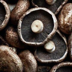 Fresh edible mushrooms arranged as a flat lay background for culinary inspiration