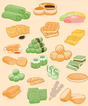 Illustration of Various Traditional Indonesian Snacks