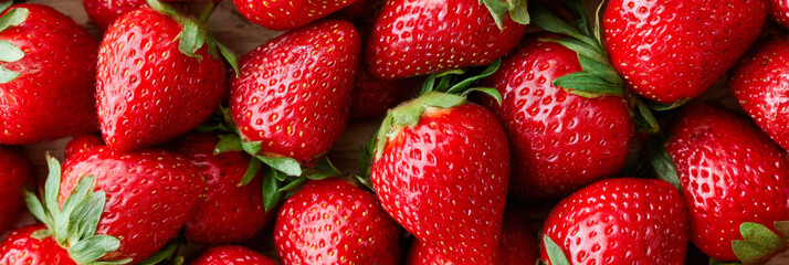 Fresh strawberries arranged in a vibrant flat lay showcasing summer's delicious harvest