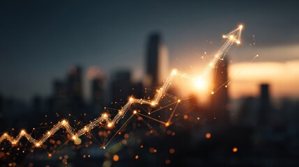 Abstract City Skyline Growth Chart at Sunset