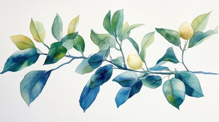Watercolor Lemon tree branches seamless border,lemon set On a white background,Summer citrus fruit,Juicy colors,Hand drawn lemon set,Botanical illustration collection,Whole lemons,banner menu drink.