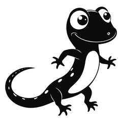 Cheerful cartoon gecko with big eyes seems to be waving its tiny hand