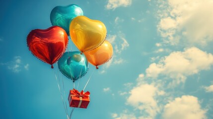 A Box flying on a parachute with pink cloud in valentine day,package flying down from sky and cloud with parachute, concept for delivery service,shopping online,air delivery service.