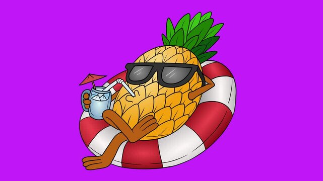 Pineapple Floating on Swimming Pool Isolated