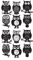 Owl Logo Set Owl Logo Vector Silhouette Stock Illustration , black silhouettes isolated on white background