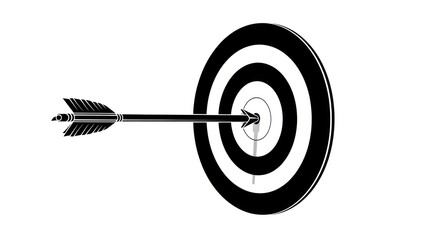 An arrow hitting the center of a black and white target on a white background illustration design